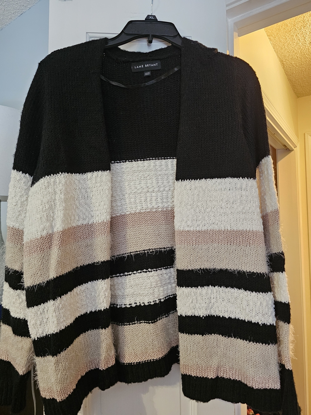 4/$25 Lane Bryant Black, Cream and Blush Striped Open Cardigan